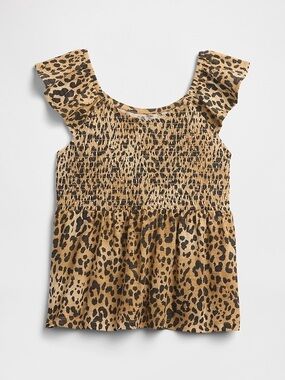 NWT Gap kids Leopard Print Forever Soft Smocked Top